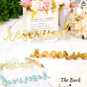 4 Pcs Acrylic Hanging Reserved Signs for Wedding Chairs Mirror Gold Reserve sign
